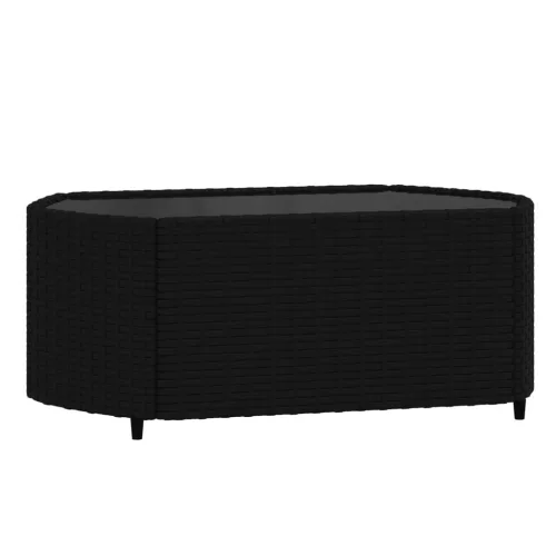  4 részes fekete polyrattan kerti ülőgarnitúra párnákkal