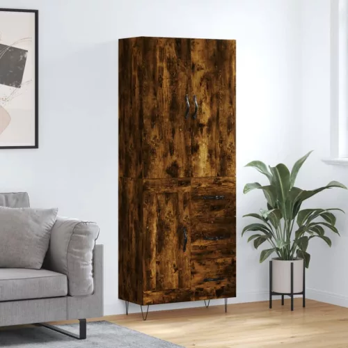  füstös tölgy színű szerelt fa magasszekrény 69,5 x 34 x 180 cm