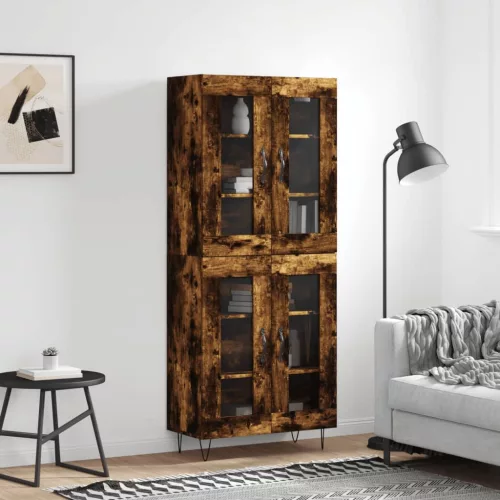  füstös tölgy színű szerelt fa magasszekrény 69,5 x 34 x 180 cm
