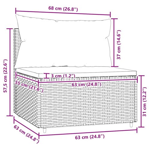  barna polyrattan kerti középső kanapé párnákkal
