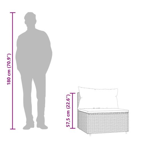  barna polyrattan kerti középső kanapé párnákkal