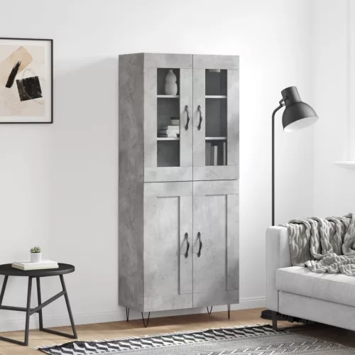  betonszürke szerelt fa magasszekrény 69,5 x 34 x 180 cm