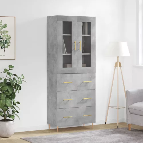  betonszürke szerelt fa magasszekrény 69,5 x 34 x 180 cm