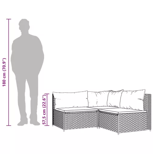  3 részes szürke polyrattan kerti ülőgarnitúra párnákkal