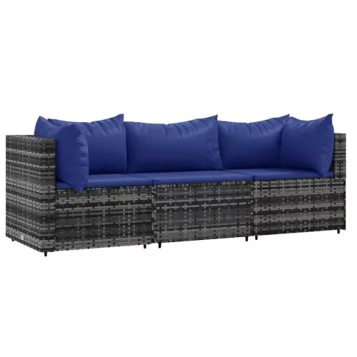  3 részes szürke polyrattan kerti ülőgarnitúra párnákkal