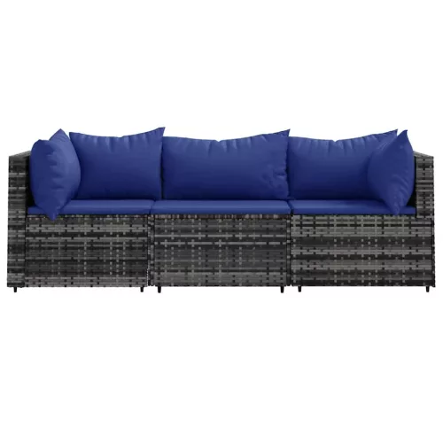  3 részes szürke polyrattan kerti ülőgarnitúra párnákkal