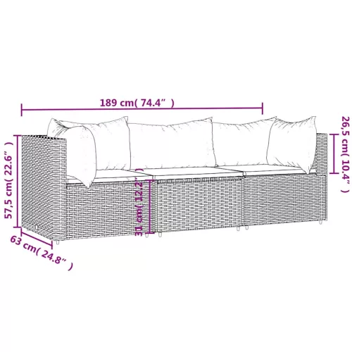  3 részes szürke polyrattan kerti ülőgarnitúra párnákkal