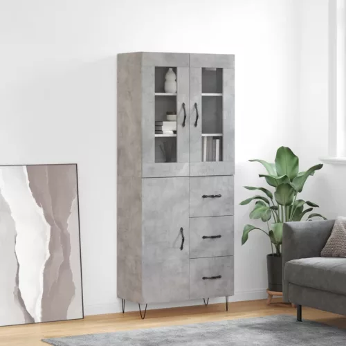  betonszürke szerelt fa magasszekrény 69,5 x 34 x 180 cm