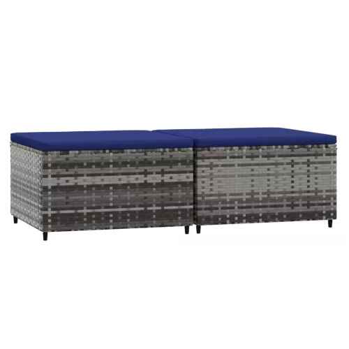  2 db szürke polyrattan kerti lábtartó párnával