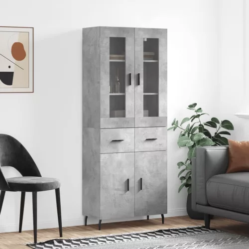  betonszürke szerelt fa magasszekrény 69,5 x 34 x 180 cm