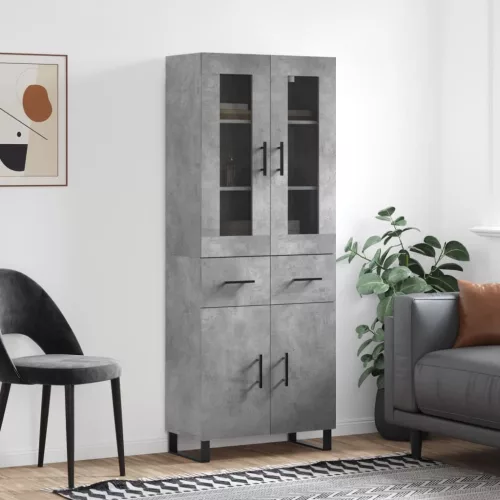  betonszürke szerelt fa magasszekrény 69,5 x 34 x 180 cm