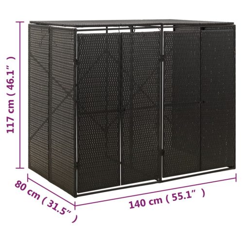  fekete polyrattan dupla kerekeskuka tárolófészer 140x80x117 cm