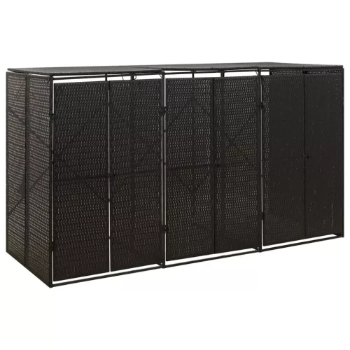  fekete polyrattan hármas kerekeskuka tárolófészer 207x80x117 cm