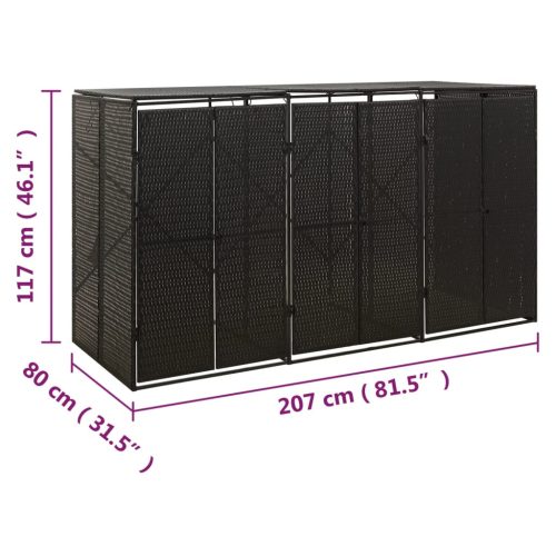  fekete polyrattan hármas kerekeskuka tárolófészer 207x80x117 cm