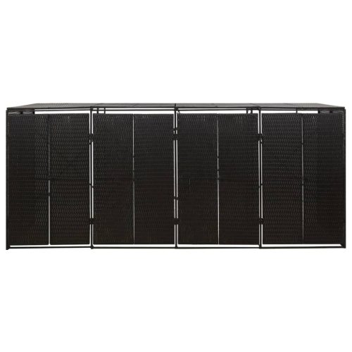  fekete polyrattan négyes kerekeskuka tárolófészer 274x80x117 cm