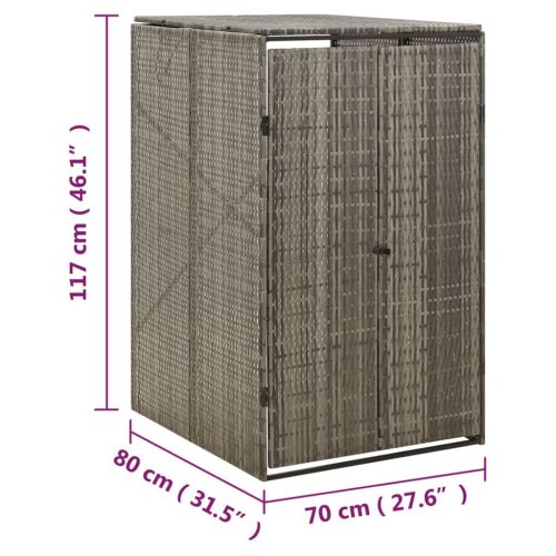  szürke polyrattan kerekes kukatároló fészer 70 x 80 x 117 cm