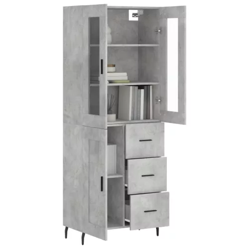  betonszürke szerelt fa magasszekrény 69,5 x 34 x 180 cm