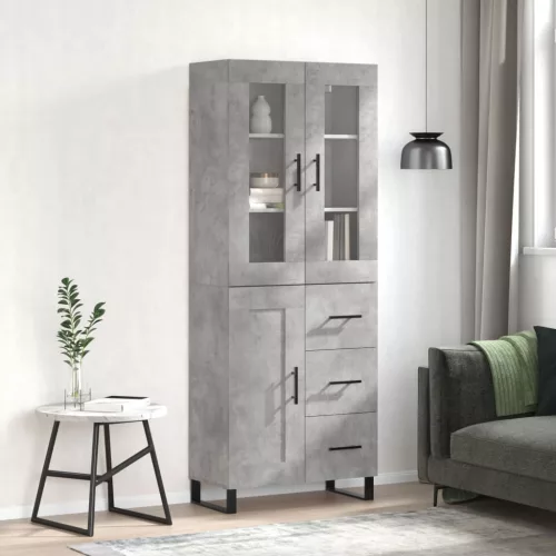  betonszürke szerelt fa magasszekrény 69,5 x 34 x 180 cm