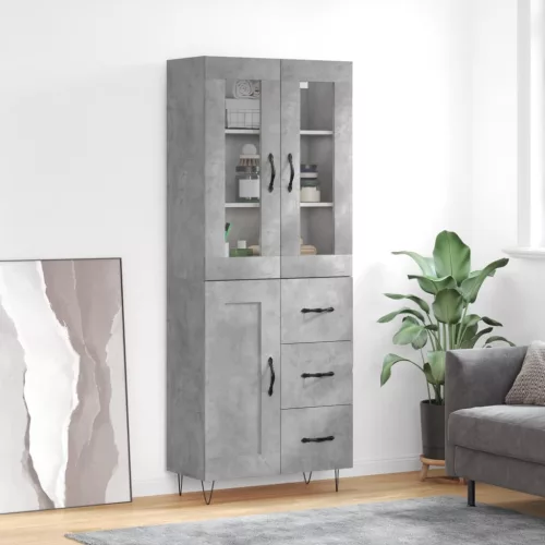  betonszürke szerelt fa magasszekrény 69,5 x 34 x 180 cm