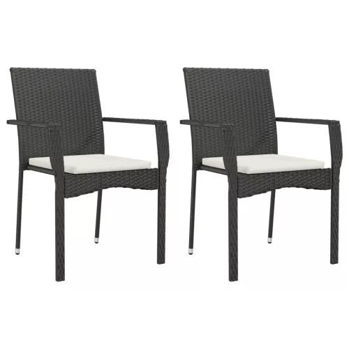  2 db fekete polyrattan kerti szék párnával