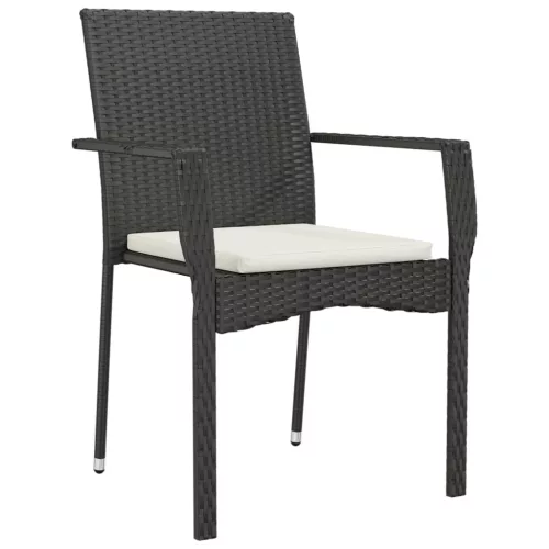  2 db fekete polyrattan kerti szék párnával