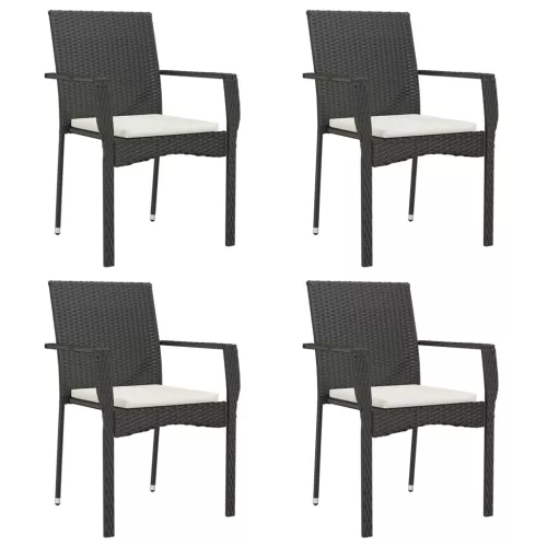  4 db fekete polyrattan kerti szék párnával