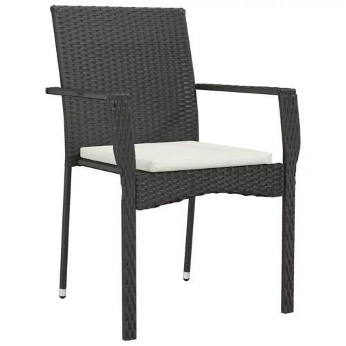  4 db fekete polyrattan kerti szék párnával
