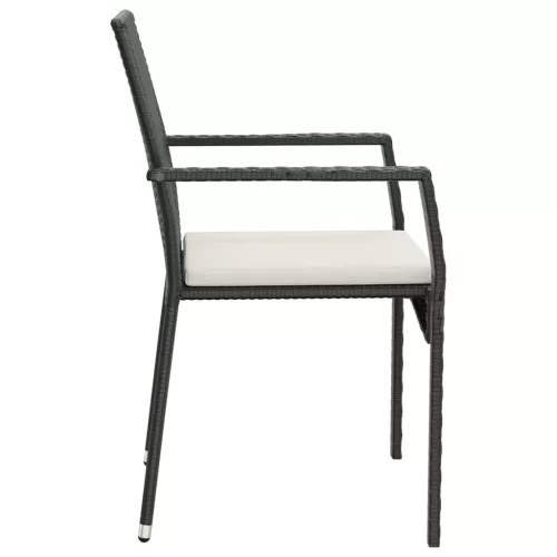  4 db fekete polyrattan kerti szék párnával