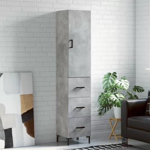  betonszürke szerelt fa magasszekrény 34,5x34x180 cm