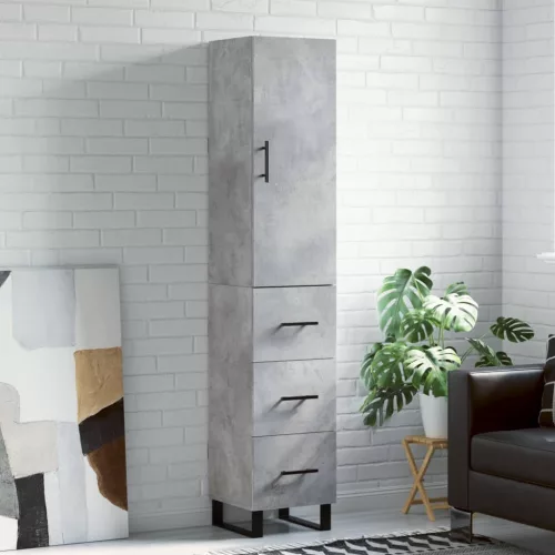  betonszürke szerelt fa magasszekrény 34,5x34x180 cm