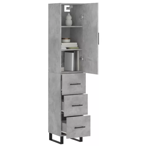  betonszürke szerelt fa magasszekrény 34,5x34x180 cm