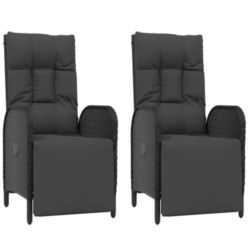  2 db fekete polyrattan dönthető kültéri szék párnával