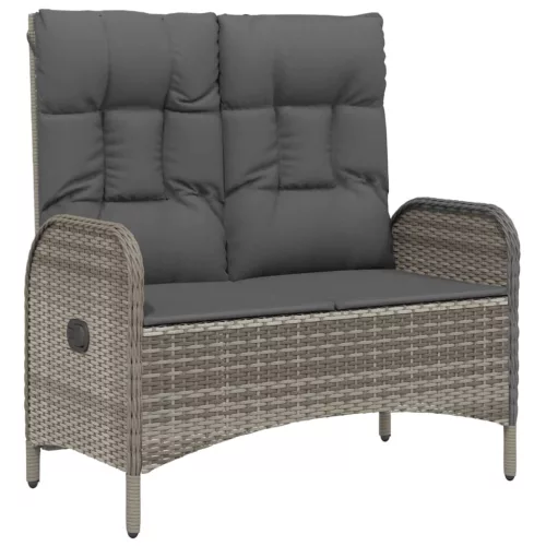  szürke polyrattan dönthető kerti pad párnákkal 107 cm