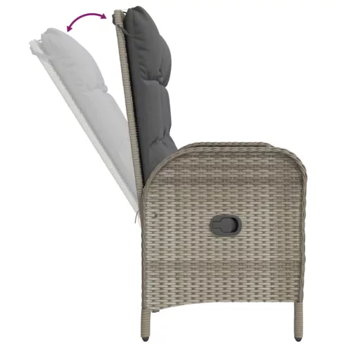  szürke polyrattan dönthető kerti pad párnákkal 107 cm