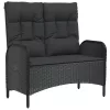  fekete polyrattan dönthető kerti pad párnákkal 107 cm