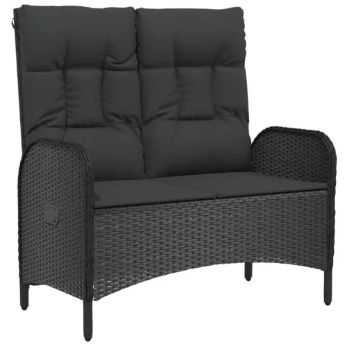  fekete polyrattan dönthető kerti pad párnákkal 107 cm