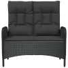  fekete polyrattan dönthető kerti pad párnákkal 107 cm