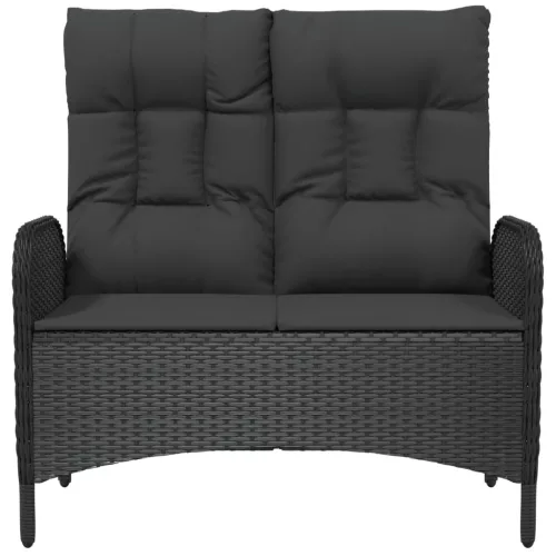  fekete polyrattan dönthető kerti pad párnákkal 107 cm