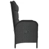  fekete polyrattan dönthető kerti pad párnákkal 107 cm