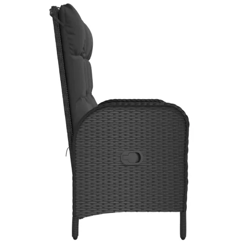  fekete polyrattan dönthető kerti pad párnákkal 107 cm