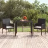  fekete polyrattan üveglapos kerti asztal 90 x 90 x 75 cm