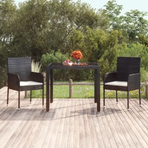  fekete polyrattan üveglapos kerti asztal 90 x 90 x 75 cm