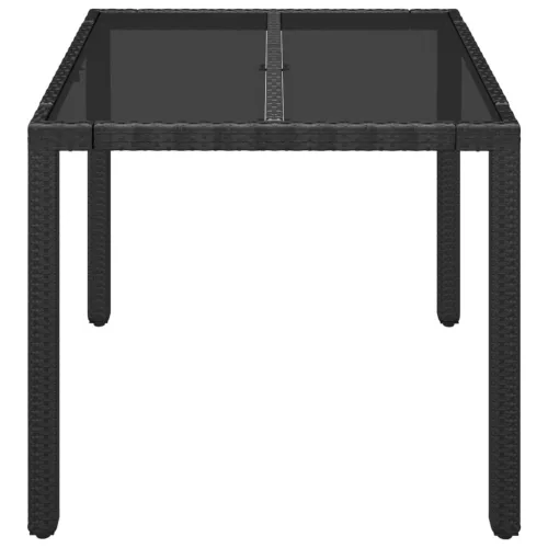  fekete polyrattan üveglapos kerti asztal 90 x 90 x 75 cm