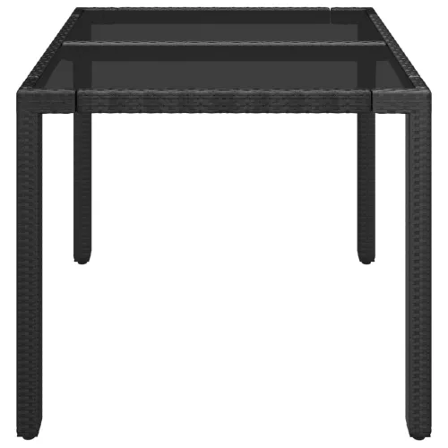  fekete polyrattan üveglapos kerti asztal 90 x 90 x 75 cm