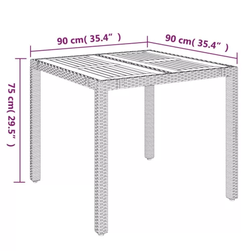  fekete polyrattan falapos kerti asztal 90 x 90 x 75 cm