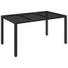  fekete polyrattan üveglapos kerti asztal 150 x 90 x 75 cm
