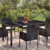  fekete polyrattan üveglapos kerti asztal 190 x 90 x 75 cm