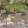  szürke polyrattan üveglapos kerti asztal 190 x 90 x 75 cm