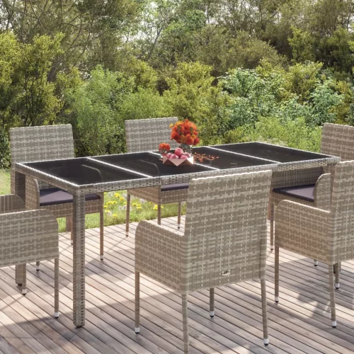  szürke polyrattan üveglapos kerti asztal 190 x 90 x 75 cm