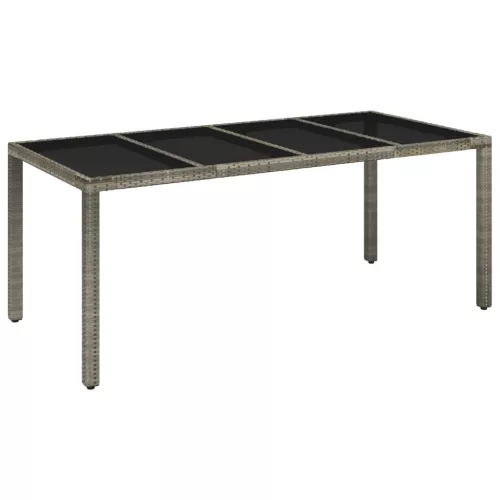  szürke polyrattan üveglapos kerti asztal 190 x 90 x 75 cm